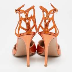 Pre Owned Gianvito Rossi Metallic Orange Leather Fleur Sandals Size 39