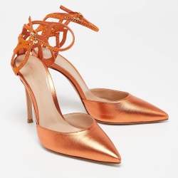 Pre Owned Gianvito Rossi Metallic Orange Leather Fleur Sandals Size 39