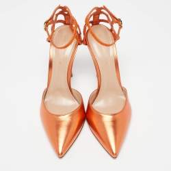 Pre Owned Gianvito Rossi Metallic Orange Leather Fleur Sandals Size 39