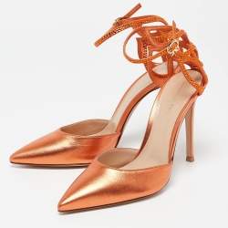 Pre Owned Gianvito Rossi Metallic Orange Leather Fleur Sandals Size 39