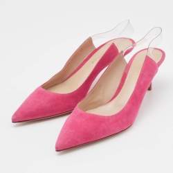 Pre Owned Gianvito Rossi Pink PVC and Suede Slingback Pumps Size 38.5