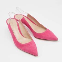 Pre Owned Gianvito Rossi Pink PVC and Suede Slingback Pumps Size 38.5