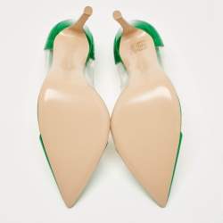 Gianvito Rossi Green Patent Leather and PVC Plexi Pointed Toe Pumps Size 38.5