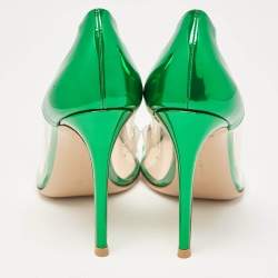 Gianvito Rossi Green Patent Leather and PVC Plexi Pointed Toe Pumps Size 38.5