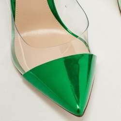 Gianvito Rossi Green Patent Leather and PVC Plexi Pointed Toe Pumps Size 38.5