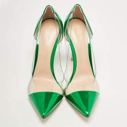 Gianvito Rossi Green Patent Leather and PVC Plexi Pointed Toe Pumps Size 38.5