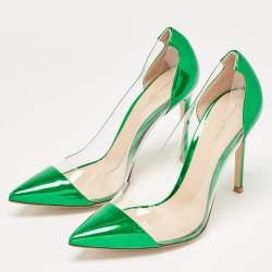 Gianvito Rossi Green Patent Leather and PVC Plexi Pointed Toe Pumps Size 38.5