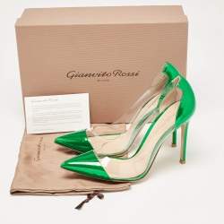 Gianvito Rossi Green Patent Leather and PVC Plexi Pointed Toe Pumps Size 38.5