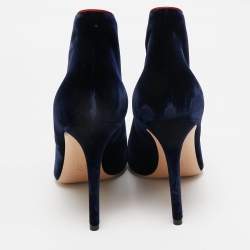 Pre Owned Gianvito Rossi Navy Blue Velvet Miral Booties Size 41