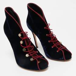 Pre Owned Gianvito Rossi Navy Blue Velvet Miral Booties Size 41