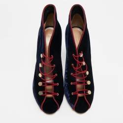 Pre Owned Gianvito Rossi Navy Blue Velvet Miral Booties Size 41