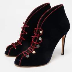Pre Owned Gianvito Rossi Navy Blue Velvet Miral Booties Size 41