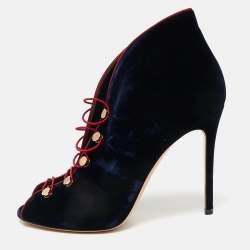 Pre Owned Gianvito Rossi Navy Blue Velvet Miral Booties Size 41