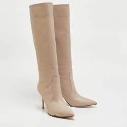 Pre Owned Gianvito Rossi Beige Leather Hansen Knee Length Boots Size 42