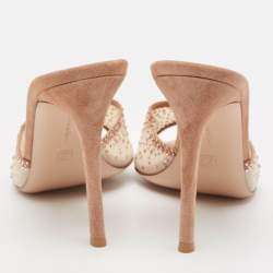 Pre Owned Gianvito Rossi Beige Mesh and Suede Rania Mules Size 38.5