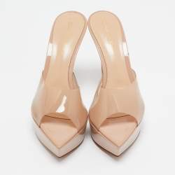 Pre Owned Gianvito Rossi Beige PVC Alise Platform Mules Size 38.5