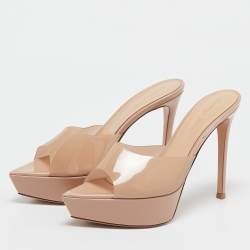 Pre Owned Gianvito Rossi Beige PVC Alise Platform Mules Size 38.5