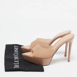 Pre Owned Gianvito Rossi Beige PVC Alise Platform Mules Size 38.5