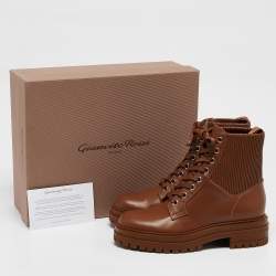 Gianvito Rossi Brown Fabric and Leather Martis Ankle Boots Size 36