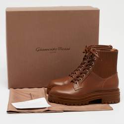 Gianvito Rossi Brown Fabric and Leather Martis Ankle Boots Size 36.5
