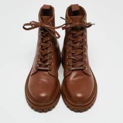 Gianvito Rossi Brown Fabric and Leather Martis Ankle Boots Size 36.5