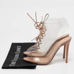Pre Owned Gianvito Rossi Transparent/Beige PVC and Leather Helmut Ankle Booties Size 38