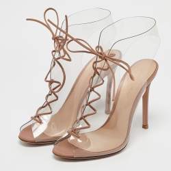 Pre Owned Gianvito Rossi Transparent/Beige PVC and Leather Helmut Ankle Booties Size 38