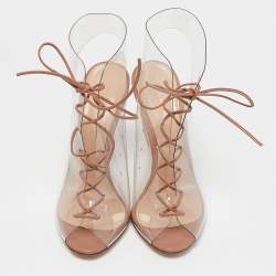 Pre Owned Gianvito Rossi Transparent/Beige PVC and Leather Helmut Ankle Booties Size 38