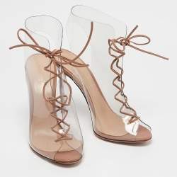 Pre Owned Gianvito Rossi Transparent/Beige PVC and Leather Helmut Ankle Booties Size 38