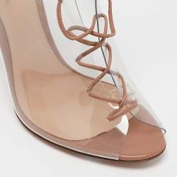 Pre Owned Gianvito Rossi Transparent/Beige PVC and Leather Helmut Ankle Booties Size 38
