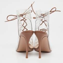 Pre Owned Gianvito Rossi Transparent/Beige PVC and Leather Helmut Ankle Booties Size 38