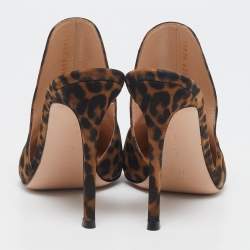 Pre Owned Gianvito Rossi Brown/Black Leopard Print Fabric Aramis Mules Size 39