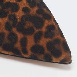 Pre Owned Gianvito Rossi Brown/Black Leopard Print Fabric Aramis Mules Size 39