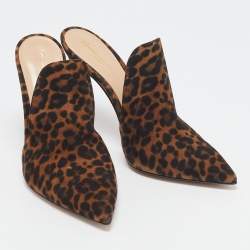 Pre Owned Gianvito Rossi Brown/Black Leopard Print Fabric Aramis Mules Size 39
