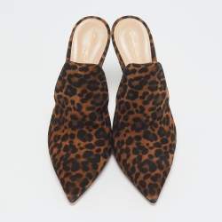 Pre Owned Gianvito Rossi Brown/Black Leopard Print Fabric Aramis Mules Size 39