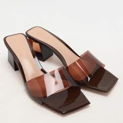 Pre Owned Gianvito Rossi Brown PVC Cosmic Slide Sandals Size 38.5