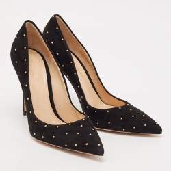 Pre Owned Gianvito Rossi Black Studded Suede Pointed-Toe Pumps Size 36