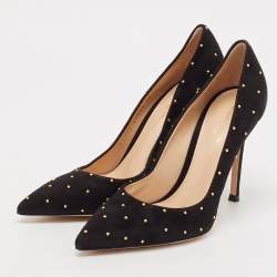 Pre Owned Gianvito Rossi Black Studded Suede Pointed-Toe Pumps Size 36