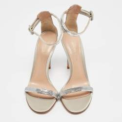 Gianvito Rossi Silver Sequins Montecarlo Ankle Strap Sandals Size 37