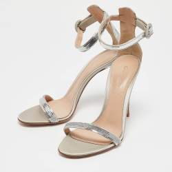 Gianvito Rossi Silver Sequins Montecarlo Ankle Strap Sandals Size 37