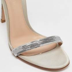 Gianvito Rossi Silver Sequins Montecarlo Ankle Strap Sandals Size 37
