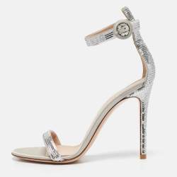 Gianvito Rossi Silver Sequins Montecarlo Ankle Strap Sandals Size 37