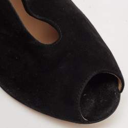 Gianvito Rossi Black Suede Vamp Peep Toe Ankle Booties Size 36.5