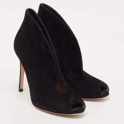 Gianvito Rossi Black Suede Vamp Peep Toe Ankle Booties Size 36.5