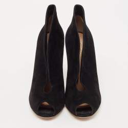Gianvito Rossi Black Suede Vamp Peep Toe Ankle Booties Size 36.5