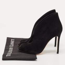 Gianvito Rossi Black Suede Vamp Peep Toe Ankle Booties Size 36.5