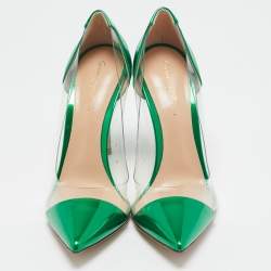 Gianvito Rossi Metallic Green Leather and PVC Plexi Pumps Size 38