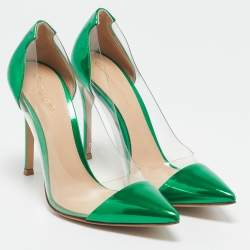 Gianvito Rossi Metallic Green Leather and PVC Plexi Pumps Size 38