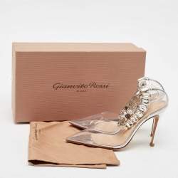 Pre Owned Gianvito Rossi Transparent PVC Crystal Embellished Ankle Strap Pumps Size 35