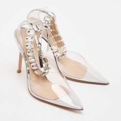 Pre Owned Gianvito Rossi Transparent PVC Crystal Embellished Ankle Strap Pumps Size 35